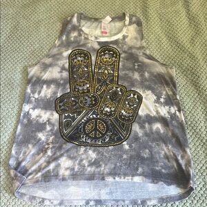 Peace Sign Graphic Tank Top - Gray and Gold